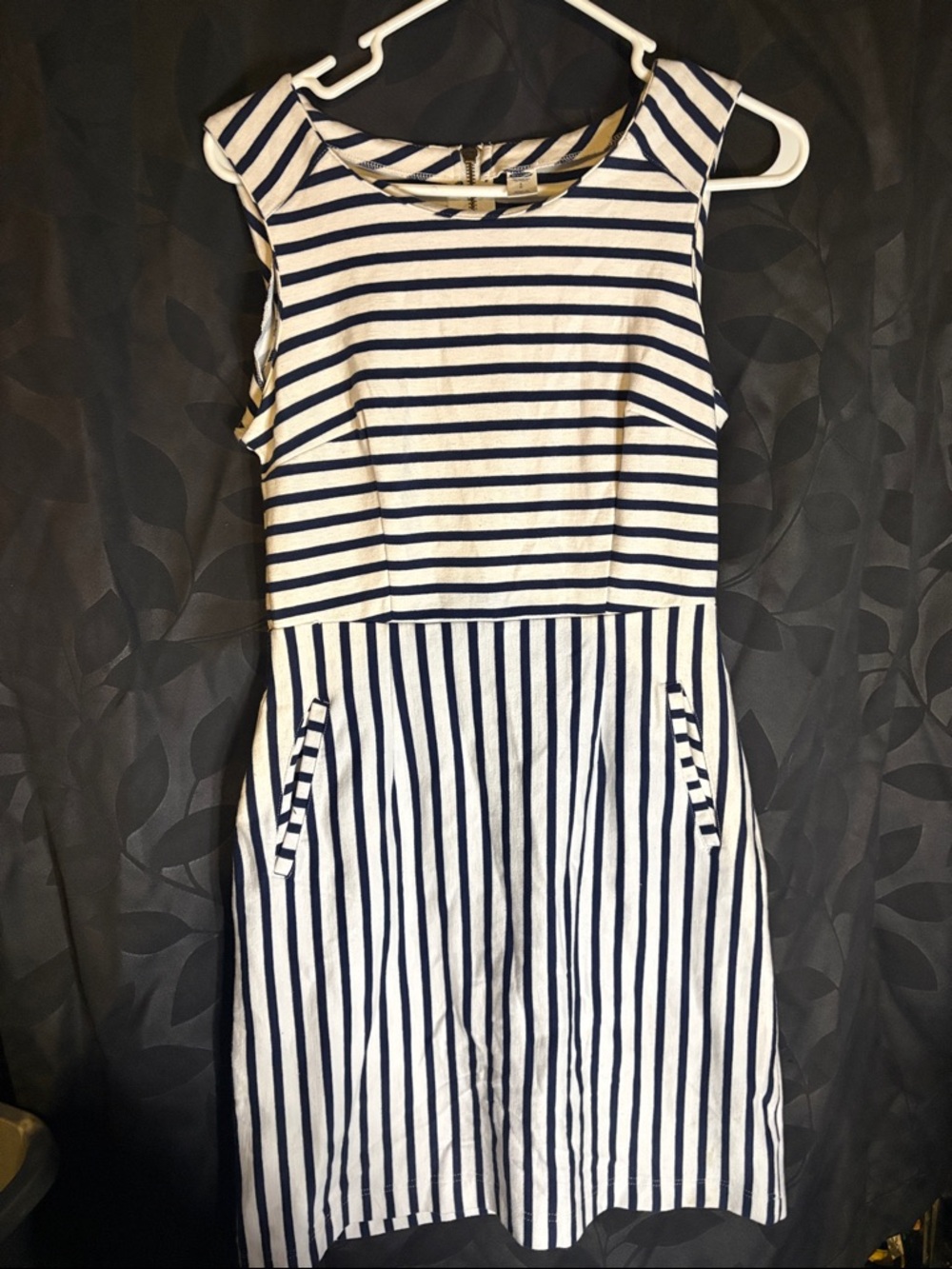 Old Navy Navy and White Striped Sleeveless Fit-and-Flare Dress